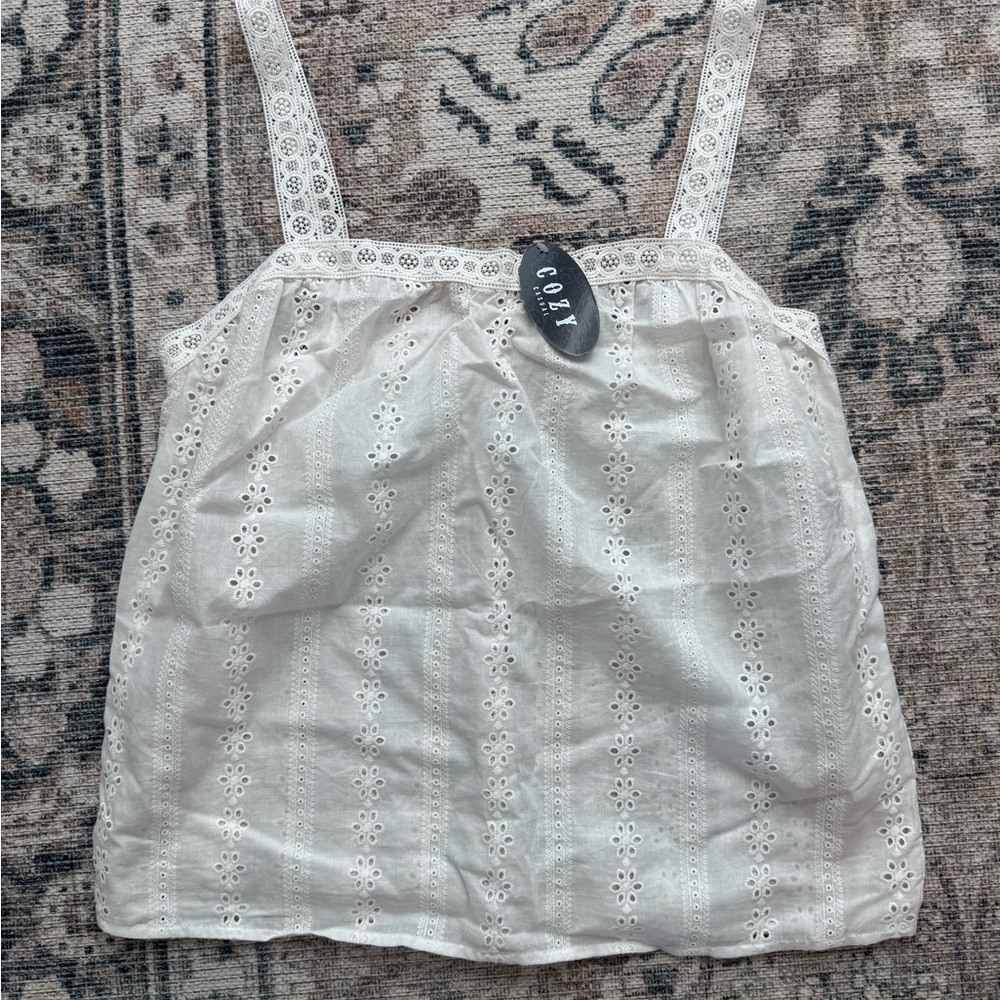 Cozy Casual White Eyelet Tank Top